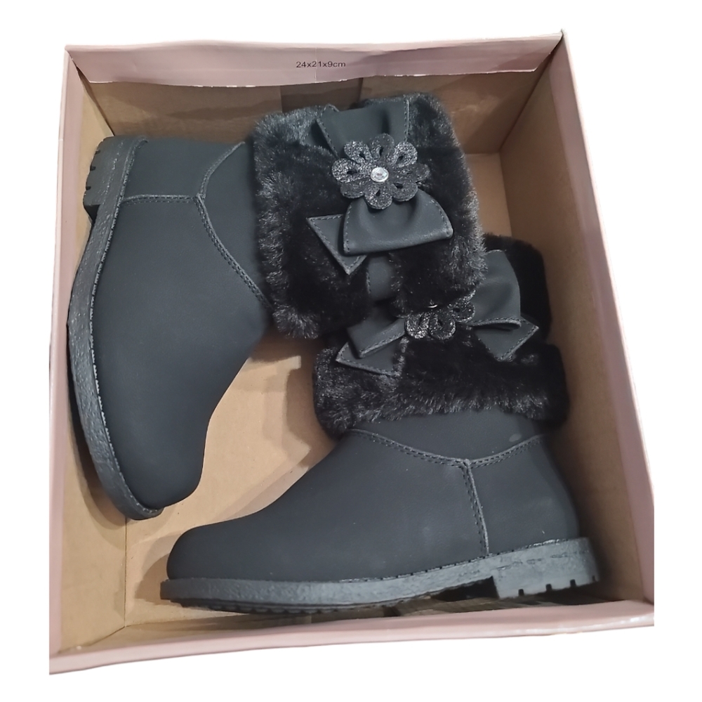 Rachel Shoes Toddler Girls Size 10 Harmoni Fur Faux Suede Boots in Black - Picture 9 of 12